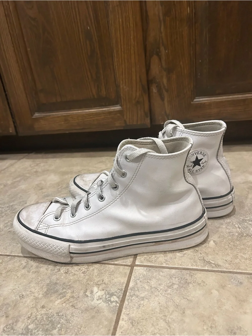 Converse White High-Top Kids Sneakers with Black Stripe